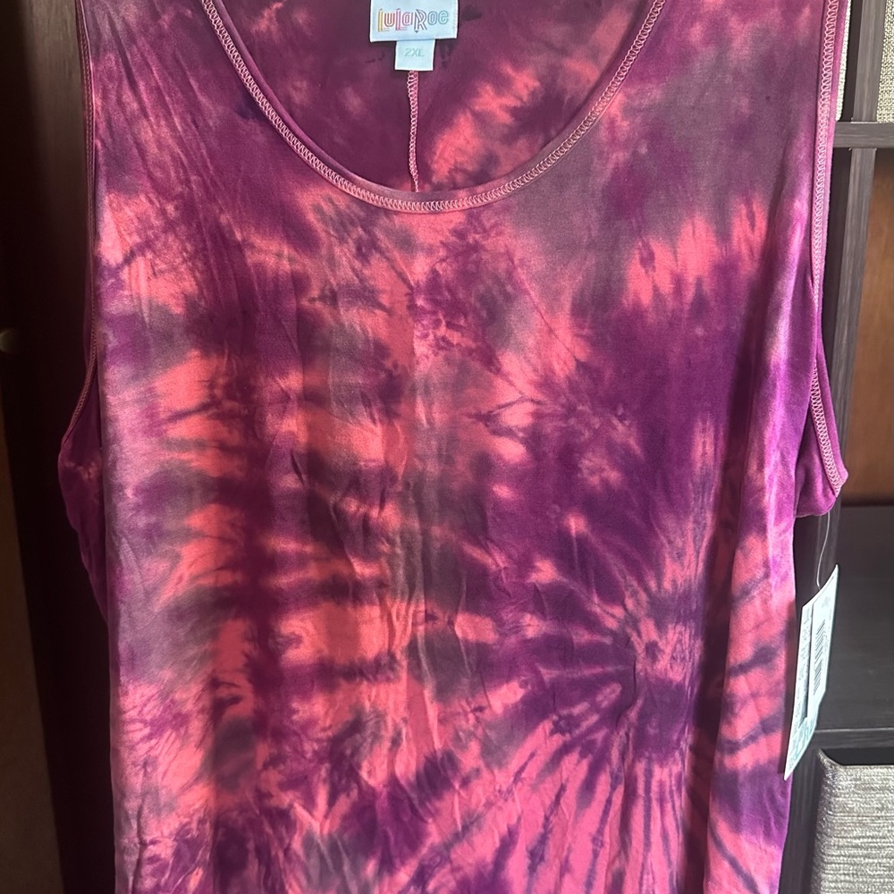 LuLaRoe peachy/pink & purple loose-fitting Tank Top with Tie-Dye Design